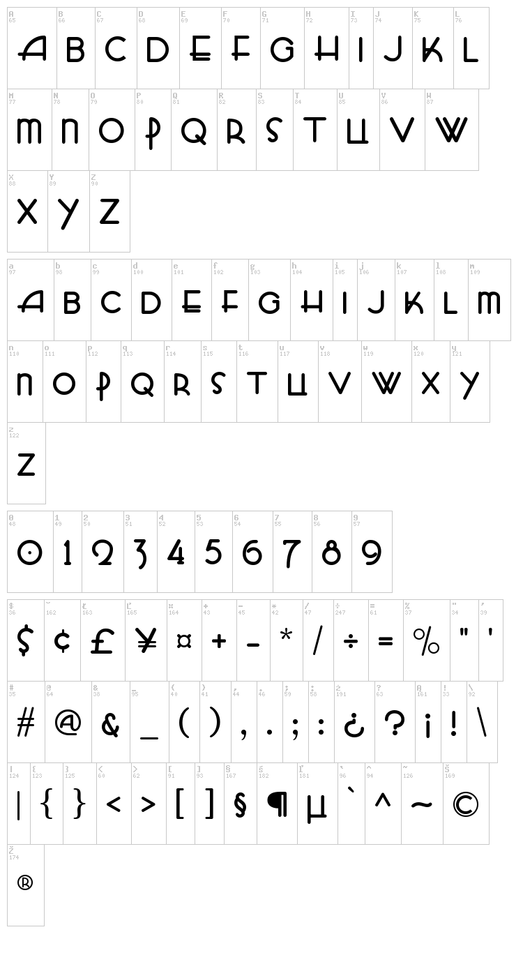 HFF Zeldom Zen font map